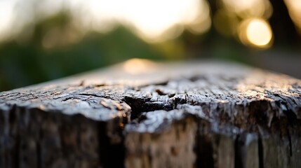 Leinwandbilder - Close Up of Textured Old Wood Log with Beautiful Natural Background in Soft Focus : Generative AI