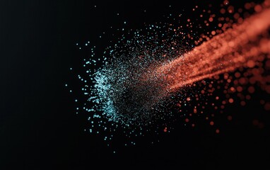 abstract image of blue and red particles exploding and spreading across a black background. the part