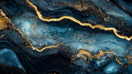 Poster - Abstract Blue Gold Swirl Texture Background
