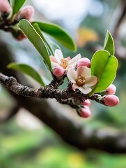 Fototapete - Delicate flowering branch showcasing beautiful blossoms against a serene background in nature : Generative AI