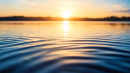 Poster - Gentle ripples on water surface reflecting warm hues of sunset in a serene landscape : Generative AI