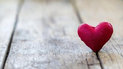 Poster - A small red heart figurine resting on rustic wooden boards creating a romantic and warm atmosphere : Generative AI
