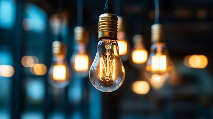 Poster - Stylish closeup of illuminated vintage light bulbs creating a warm and cozy ambiance : Generative AI