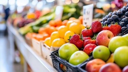 Poster - Colorful selection of fruits displayed at a market emphasizing freshness and healthful eating choices : Generative AI