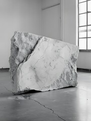 Aufkleber - Abstract stone sculpture with a smooth surface in a minimalist gallery space : Generative AI