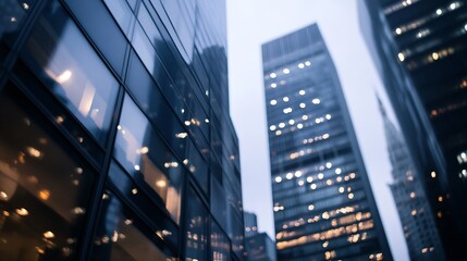 Aufkleber - Modern city skyscrapers reflected in glass windows showcasing urban lifestyle at twilight : Generative AI