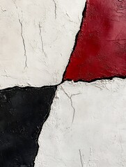 Fototapete - Abstract wall texture featuring red black and white geometric shapes with a rough surface finish : Generative AI