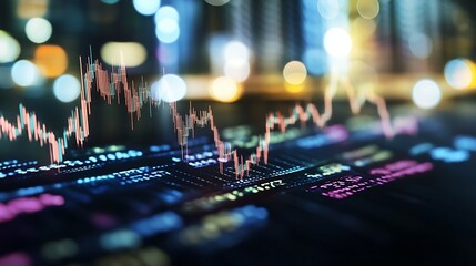 Leinwandbilder - Stylized digital market chart showcasing financial data trends and movements with colorful graphs : Generative AI