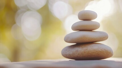 Fototapete - Carefully arranged smooth stones stack symbolizing balance and harmony in a tranquil environment : Generative AI