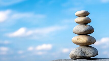 Fototapete - Calming and Tranquil Stacked Stones Against a Clear Blue Sky for Relaxation and Meditation Themes : Generative AI