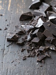 Aufkleber - Chunks of dark chocolate scattered on a rustic wooden surface highlighting rich texture and color : Generative AI