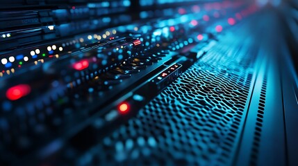 Fototapete - Futuristic technology data center with illuminated servers and highspeed cables creating a vibrant and modern atmosphere : Generative AI