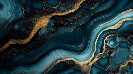 Poster - Abstract Teal and Gold Marble Texture Background