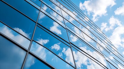 Leinwandbilder - Striking reflection of clouds on modern glass building illustrating architectural beauty : Generative AI