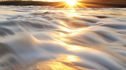 Aufkleber - Gentle Flowing River Water Captured at Sunrise with Rays of Light Shining : Generative AI