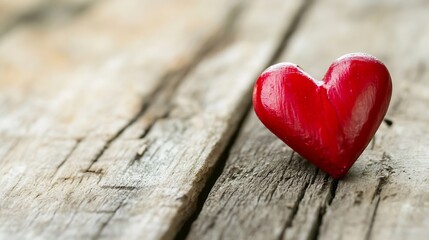 Poster - Vibrant red heart shaped object resting on rustic wooden surface conveying love and affection : Generative AI