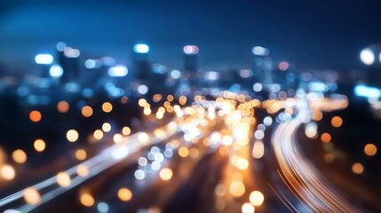 Fototapete - Dynamic city lights at night with a beautiful bokeh effect creating an artistic abstract view of bustling streets : Generative AI