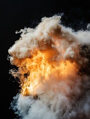 Leinwandbilder - Dramatic image of colorful smoke and fire erupting against a dark background creating a striking visual effect : Generative AI