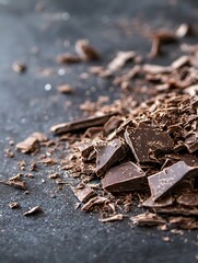 Aufkleber - Rich Dark Chocolate Shavings Spread Across a Solid Surface Creating an Indulgent Scene : Generative AI