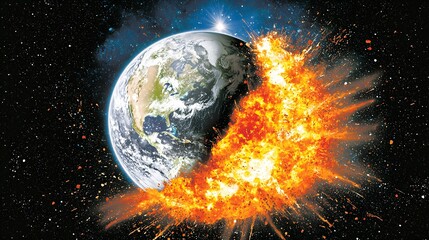 Wall Mural - Dramatic Visualization of Earth in Explosive Destruction Amidst Cosmic Background