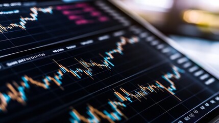 Fototapete - Close up of financial stock market data displayed on a digital interface with graphs : Generative AI