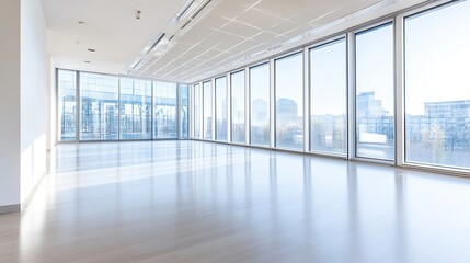 Leinwandbilder - Bright and Spacious Modern Office Interior with Large Windows Allowing Natural Light : Generative AI