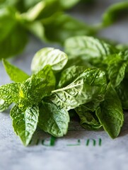 Poster - Fresh green mint leaves gathered for cooking and herbal remedies : Generative AI