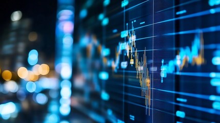 Leinwandbilder - Dynamic financial graph displaying stock market trends and analytics at night with blue light : Generative AI
