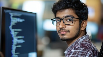 Focused programmer in casual attire, deep in thought, with a dramatic side light. Capturing the essence of concentration and creativity in modern w
