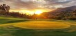 © Ashfaq - Golf course green, flagstick in place, sun setting quietly.