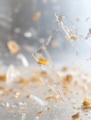 Poster - Shattered Glass Pieces Sparkling on a Silver Surface Creating a Dramatic Scene : Generative AI