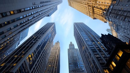 Aufkleber - Tall skyscrapers reaching for the sky in a vibrant city skyline during sunset : Generative AI