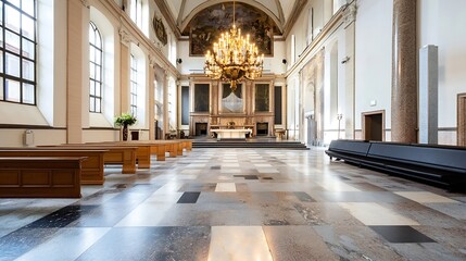 Fototapete - Spacious interior of a historical church showcasing beautiful architecture and elegance : Generative AI
