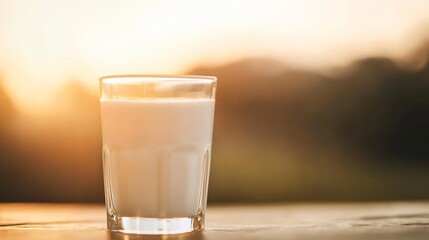 Aufkleber - Charming glass of milk captured in soft sunset light creating a serene atmosphere : Generative AI