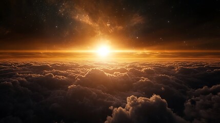 Poster - Stunning sunrise over cloud cover with vibrant colors creating a breathtaking celestial scene : Generative AI