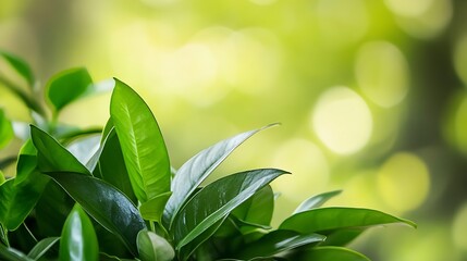 Fototapete - Close up view of vibrant green leaves in soft natural light showcasing their texture and color : Generative AI