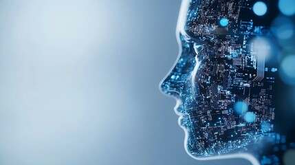 Fototapete - Futuristic female profile with intricate digital circuits and glowing lights for innovative concept art : Generative AI