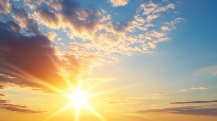 Poster - Stunning sunrise over a golden horizon illuminating the sky with beautiful clouds and warm colors : Generative AI