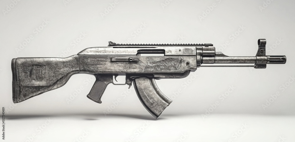 Floating Rifle Military-grade automatic rifle with detailed metallic texture floating ...