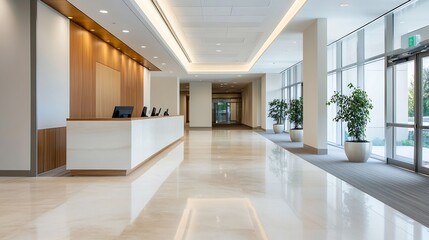 Aufkleber - Modern reception area with elegant design and natural lighting creating a welcoming atmosphere : Generative AI