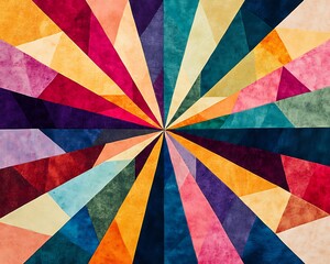 Wall Mural - a vibrant kaleidoscope of geometric shapes in rainbow colors, with prominent use of peach, swirling 