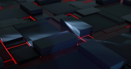 Dynamic squares animate across a black background in a loop, creating a modern, abstract, and minimalistic structure.	
