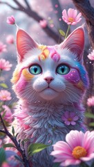  cat and flowers