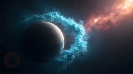 Wall Mural - Planet with Blue Ring Nebula in Space - Stunning Cosmic Universe Art Wallpaper
