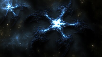 Wall Mural - Ethereal Blue Cosmic Bloom: Abstract Star Formation in Deep Space Nebula
