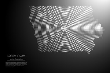 Wall Mural - Abstract image Iowa map from point Gray and glowing stars on a dark background. Vector illustration eps 10.