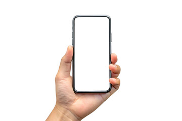 mobile phone screen mockup in case hand holding smartphone display mock up isolated on white backgro