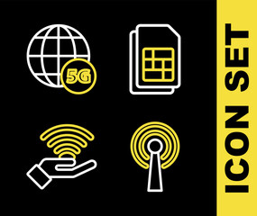 Wall Mural - set line sim card, antenna, 5g network and icon. vector