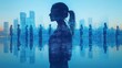 © Fana Art - Silhouetted woman, city skyline, business people, reflection, modern