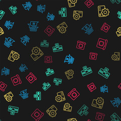 Wall Mural - Set line Chat bot, Artificial intelligence AI, Neural network and Processor CPU on seamless pattern. Vector